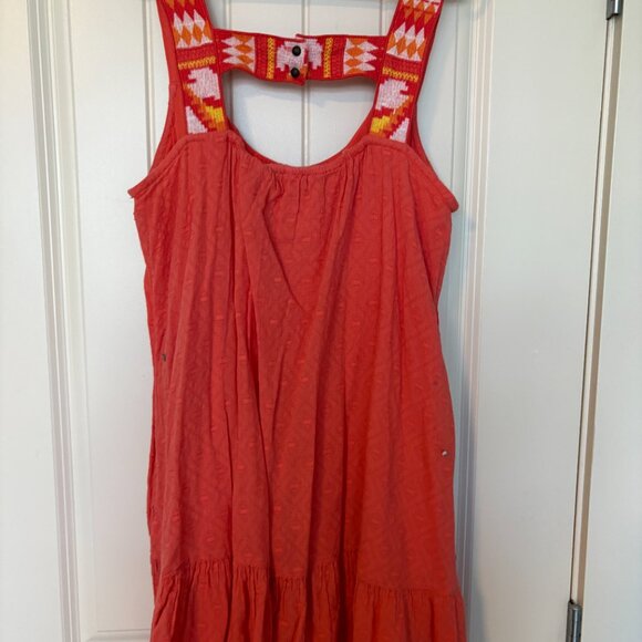 Anthropologie Tunic Mini Dress Womens Med Orange Sleeveless Embroidered - Picture 3 of 6